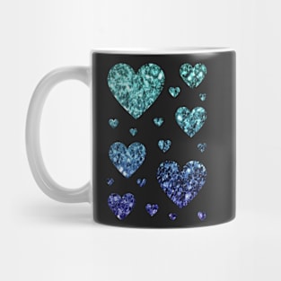 Teal and Dark Blue Ombre Faux Glitter Hearts Mug